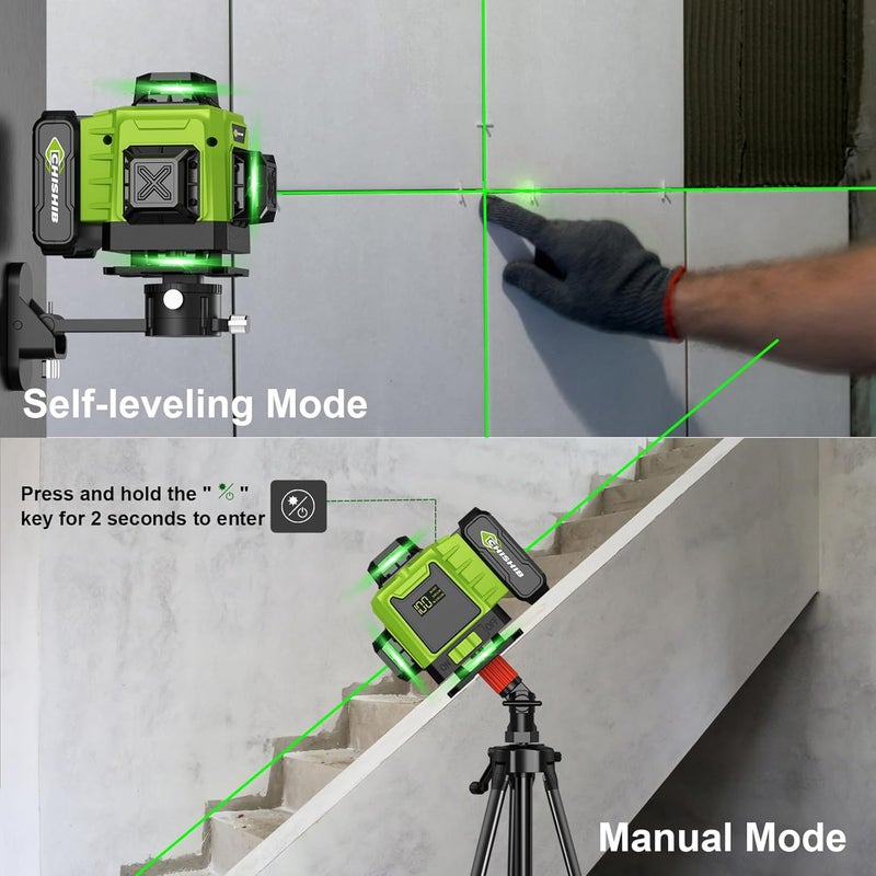 CHISHIB 16 Lines Green Laser Level Kit -4x360° 4D Self-Leveling Cross Line Laser Level, Rotary Base and Accessories for Construction, Home Improvement and Picture Hanging,(Safety Class ll, <1mW power output.) - Image 3